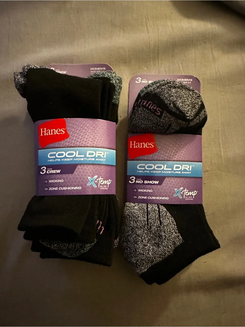 Hanes Cool Dri Crew & No Show Socks, 3 pack, Size 5-9